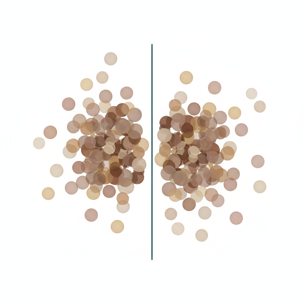 Alt text: Abstract circles intersected by a clean line, representing how naming a pattern reorganises a system.